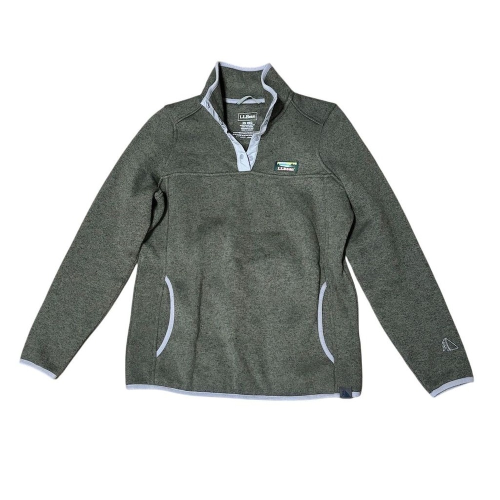 L.L. Bean Women's XS Green Fleece Pullover Sweater Snap Neck